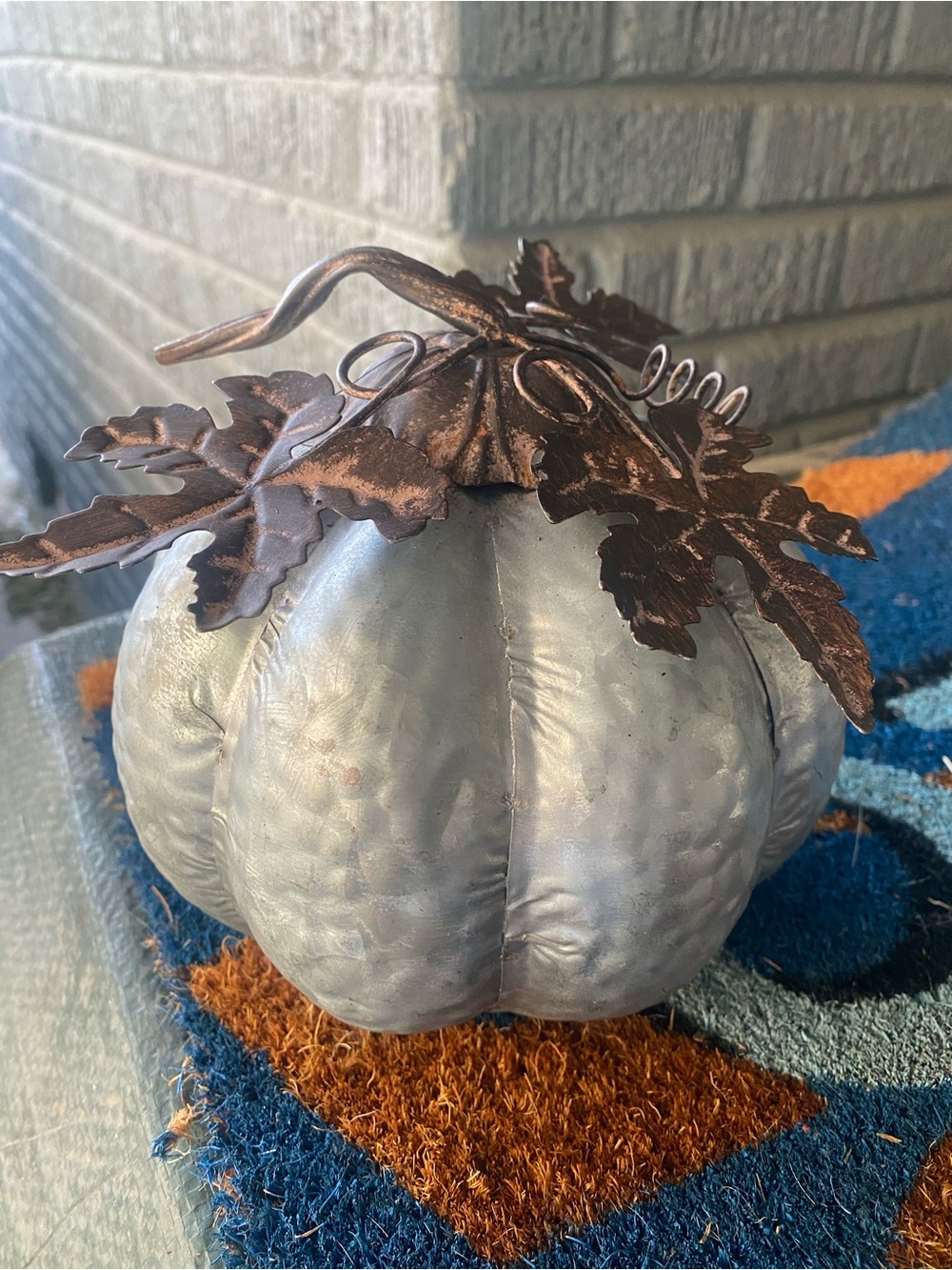 Metal Pumpkin Accent with Bronze Leaf Top